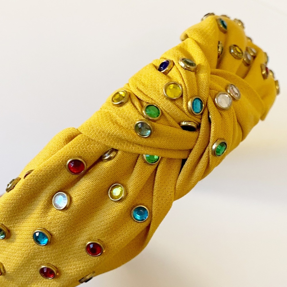 Knotted Headband Yellow Multi Coloured Rhinestones
